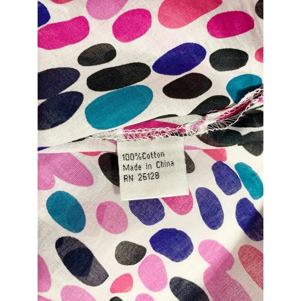 Talbots Cover Up White Pink Spotted Cotton Long Sleeve Tie Front Tunic Women's M
